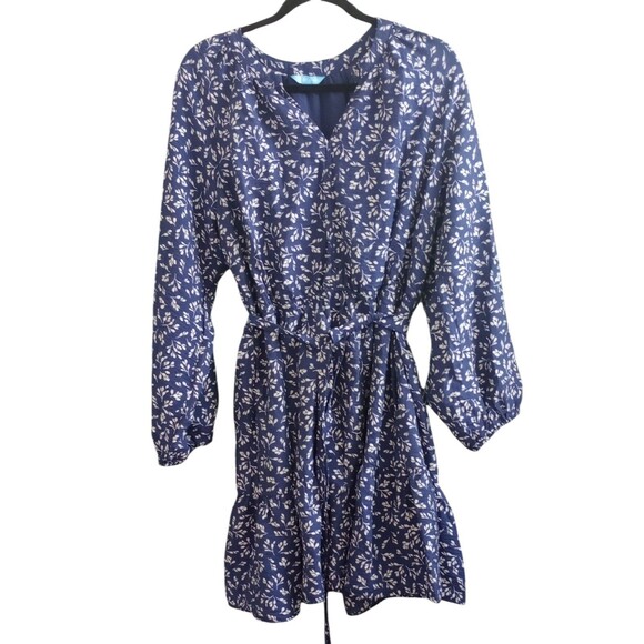 Draper James Dresses & Skirts - Draper James Dress Long Sleeve Belted Pockets Blue White Lined Size Large